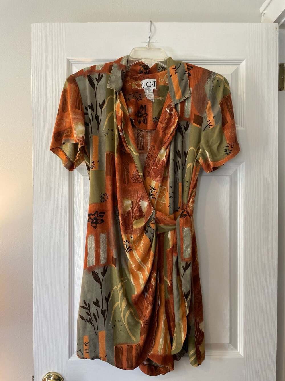 I-C-I Vintage Rayon Abstract Floral Print Wrap Dress Size L